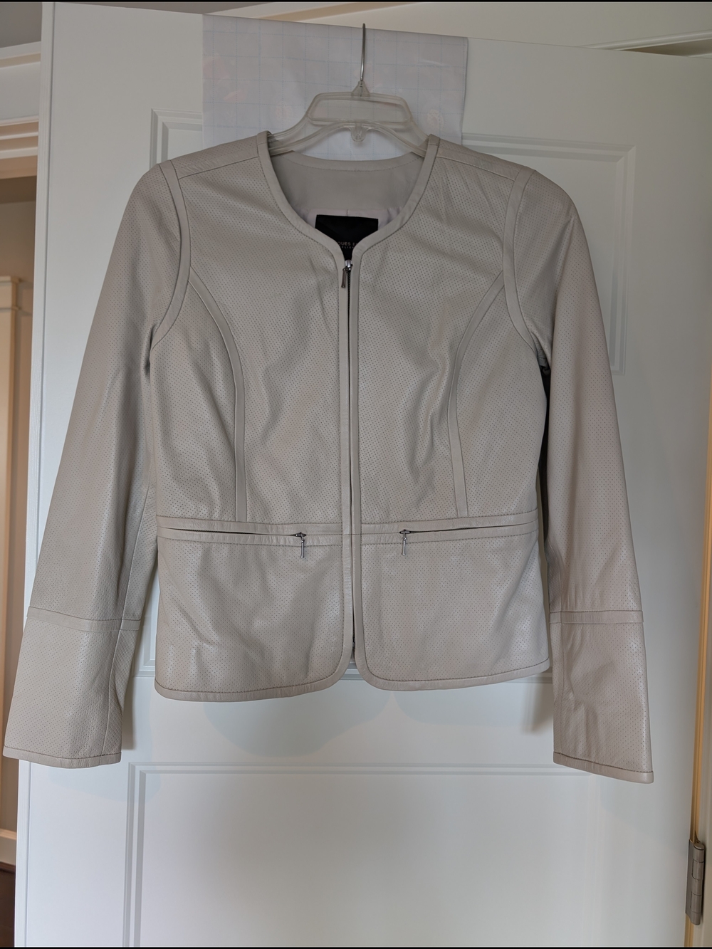 Vintage Leather Classiques Entier Creme Perforated Leather Bomber Jacket